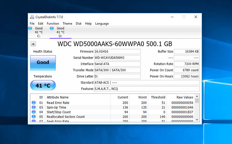 CrystalDiskInfo hard drive health