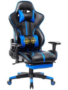 Blue Whale Massage Gaming Chair with Footrest and 350LBS Metal