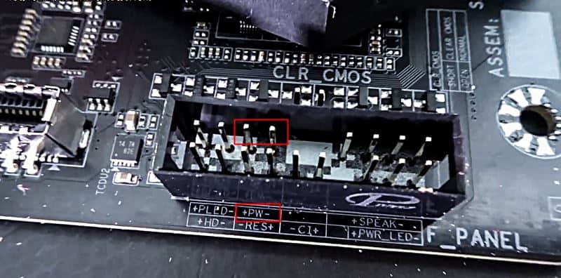 location of motherboard power switch pins