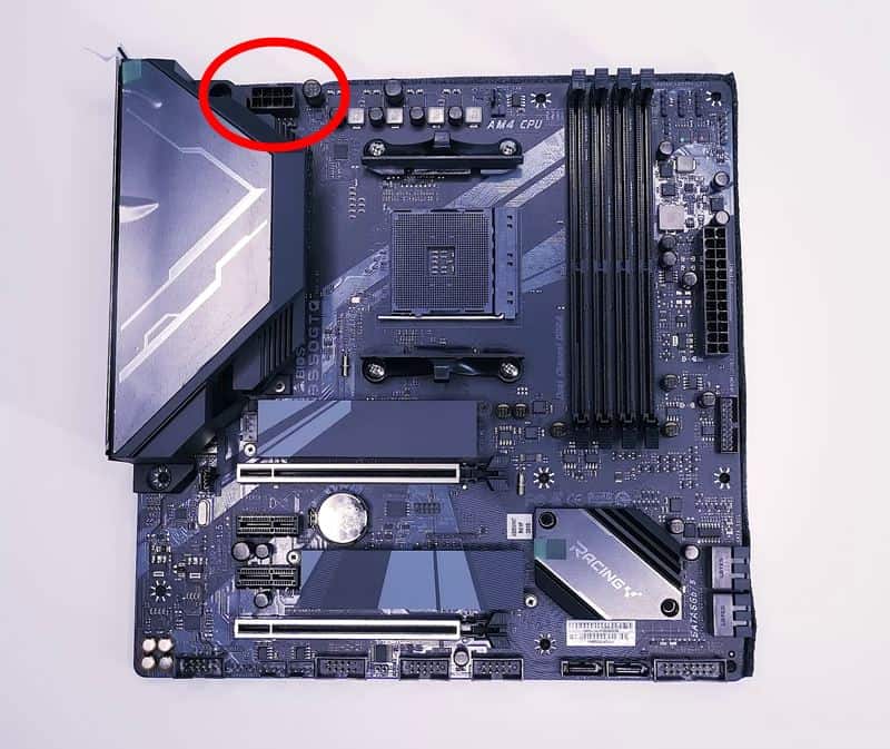8-pin CPU power connector on the motherboard