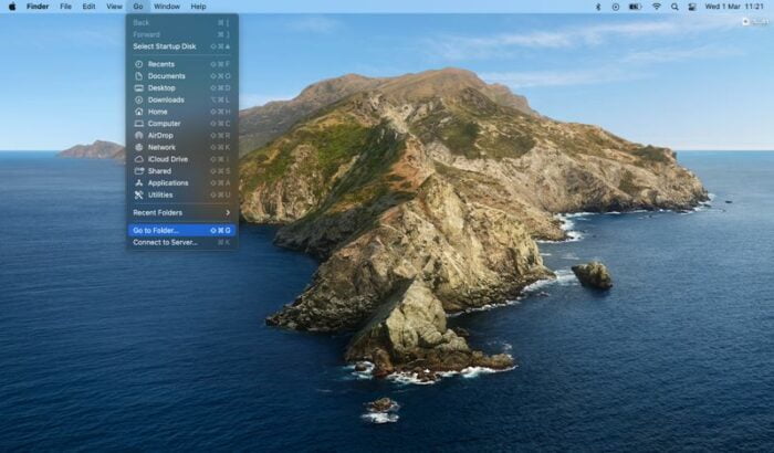 Select Go to Folder from the drop-down menu