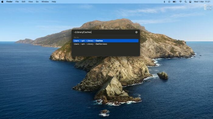 Type in "~/Library/Caches" in the Go to Folder box and hit Enter